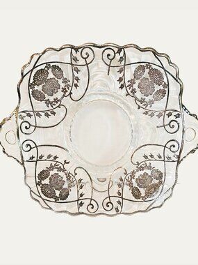 Vintage Sterling Sliver Overlay Glass Dish Flanders Poppy Pattern